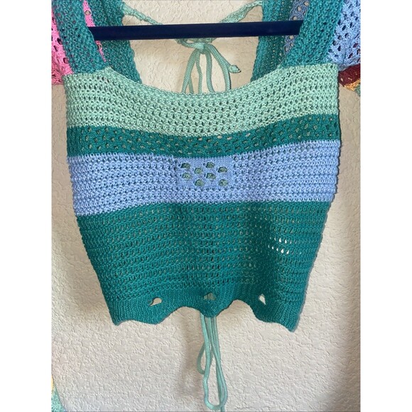 New Crop Knit crochet Bell Long sleeve Square Neck Sweater S Boh Hippie Sexy y2k - Picture 5 of 12